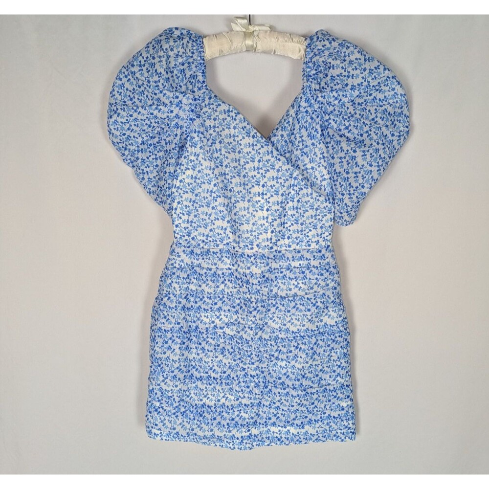 C/Meo Collective Dress 4 Women's Blue Floral Puff Sleeve Mini Come Across Dainty - Picture 2 of 9
